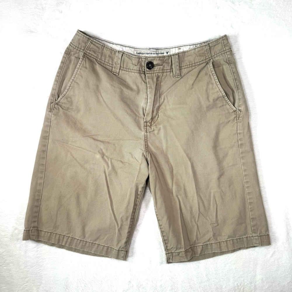 American Eagle AE Longboard Chino Shorts Mens Size 30‎ Khaki Tan Flat Front